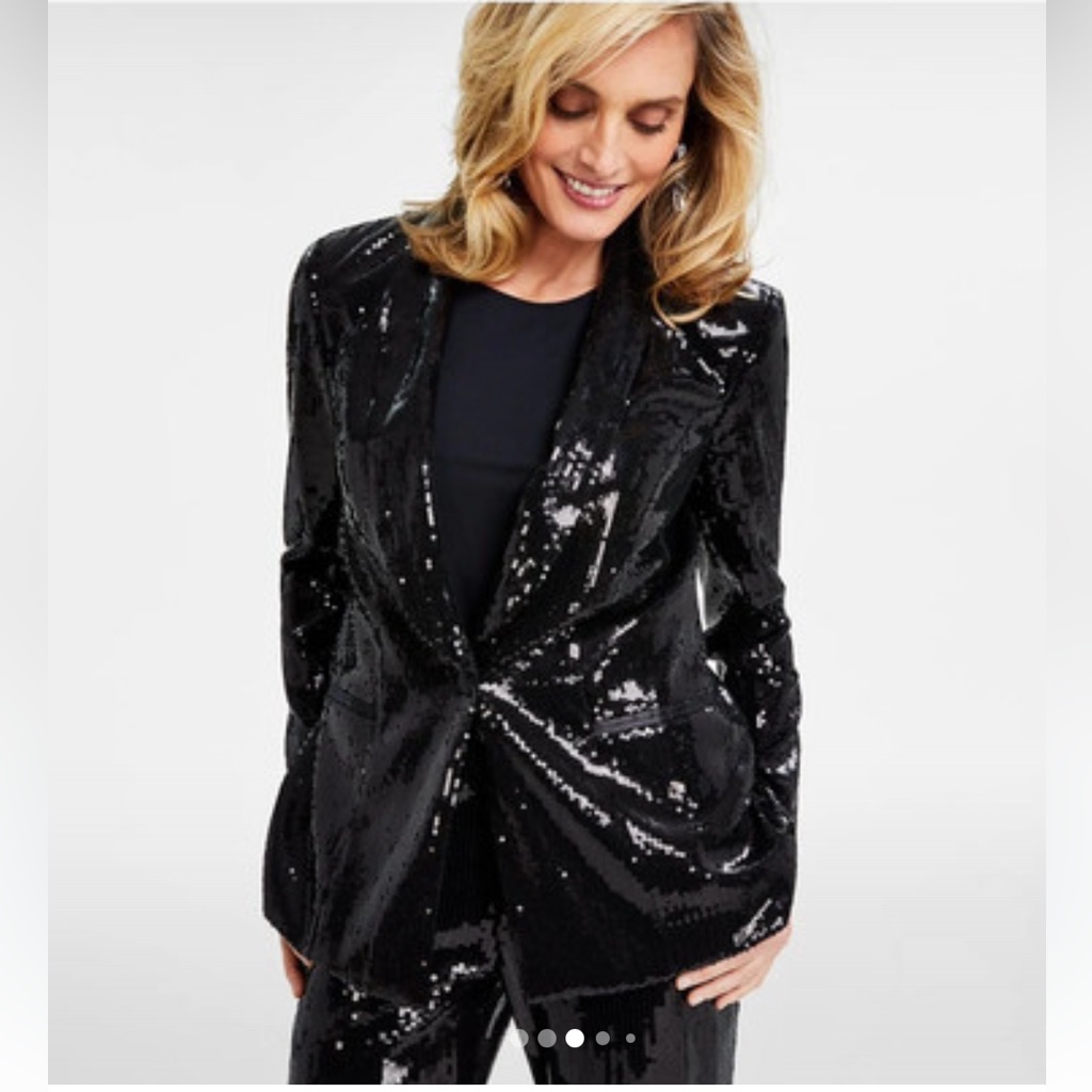 Brand New Inc International Concepts Womens Shimmering Black Sequin Blazer